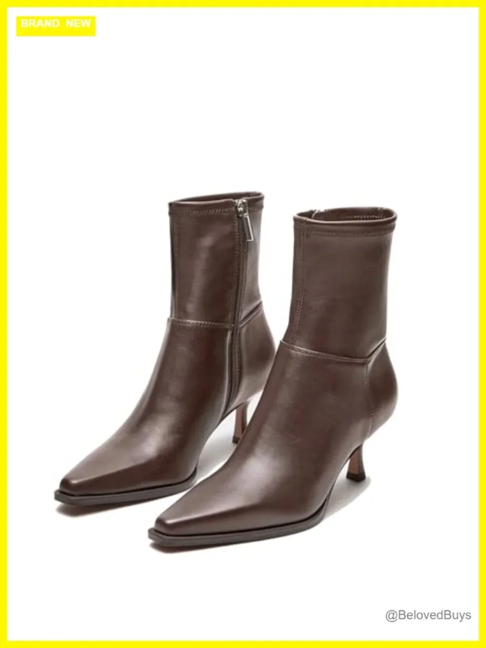 Brown Suede Pointed Toe Kitten Heel Ankle Booties with Side Zip